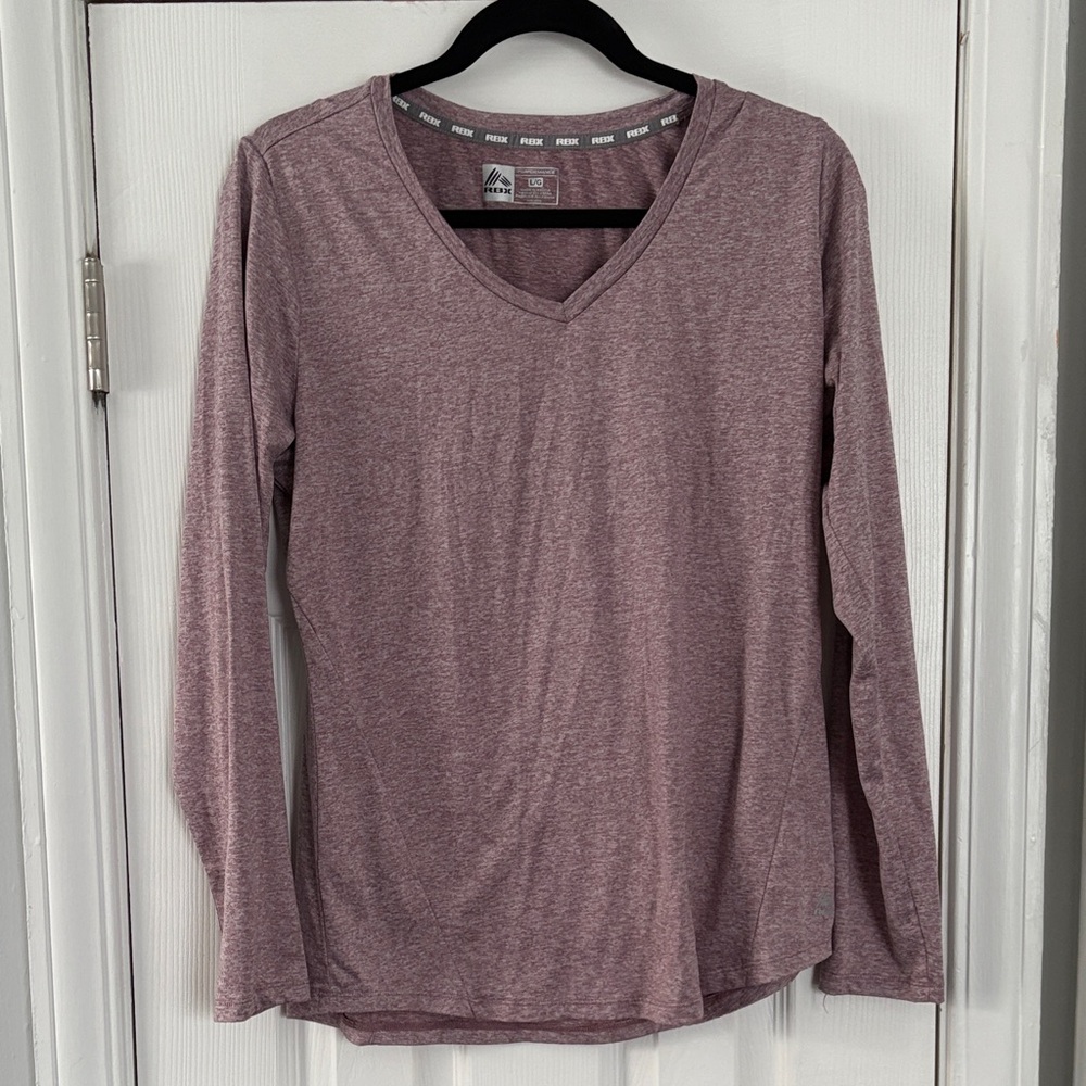 RBX Mauve V-Neck Long Sleeve Active Top Size L